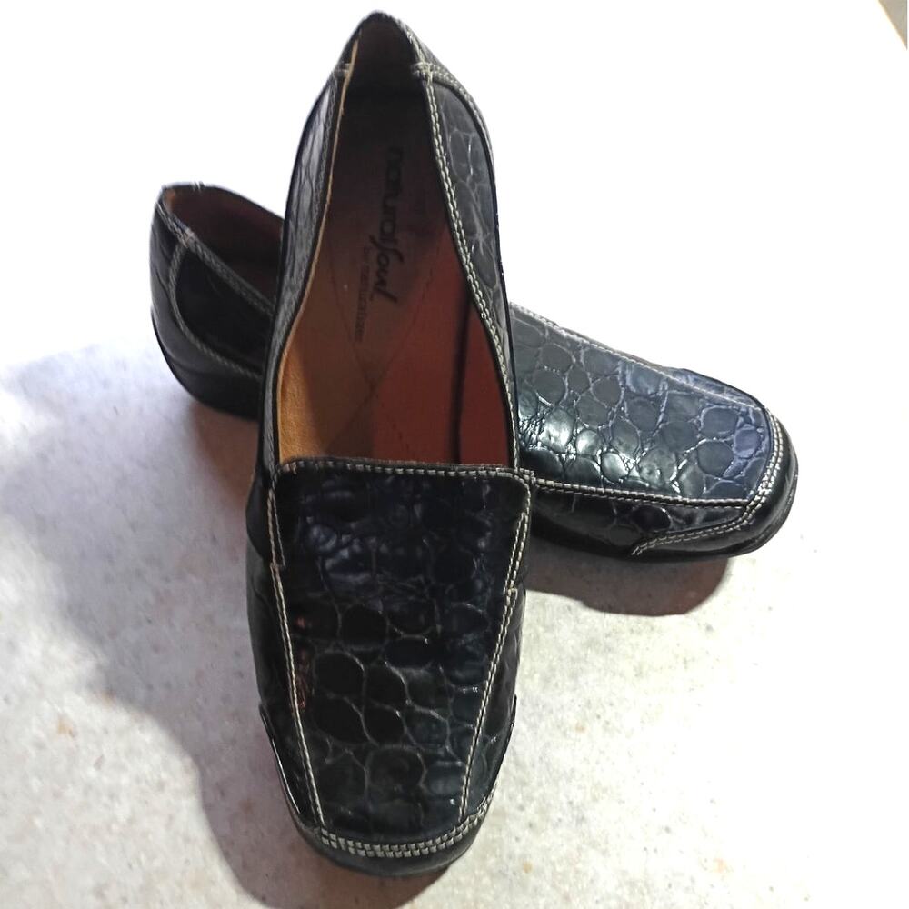 Natural Soul Naturalizer Black Croc Embossed Loafers 6 Comfort Work Shoes SlipOn